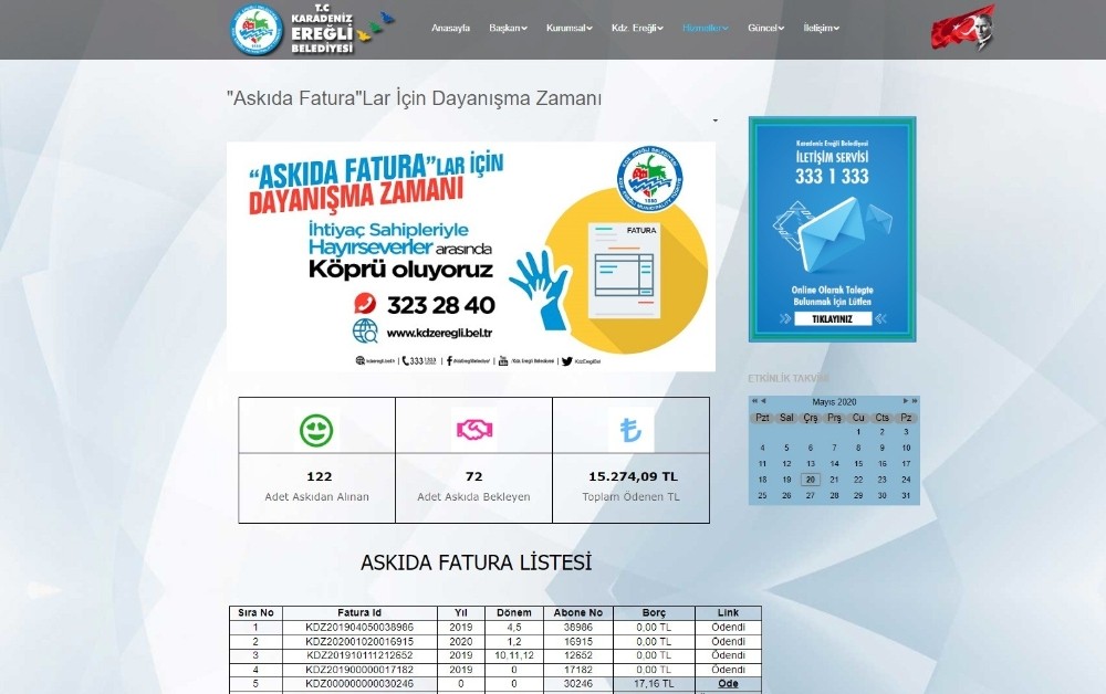 “Askıda fatura” uygulaması ile 122 kişinin su faturası ödendi 