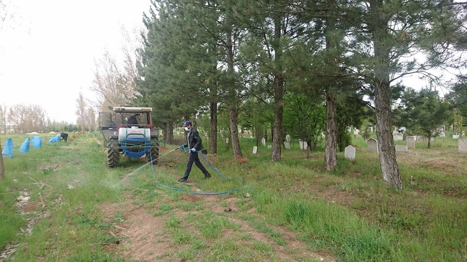 Aslanapa’da mezarlık temizleme ve ilaçlama çalışmaları 