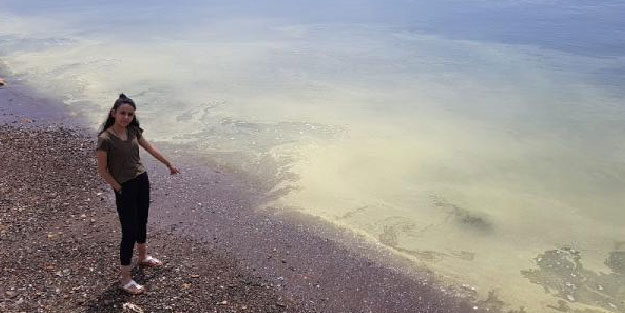 Assos sahilinde tedirgin eden görüntü! Denizin rengi değişti