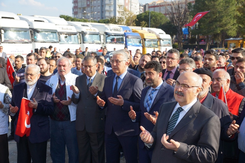 Aydın’dan, Elazığ ve İdlib’e 28 tırlık yardım malzemesi konvoyu yola çıktı 