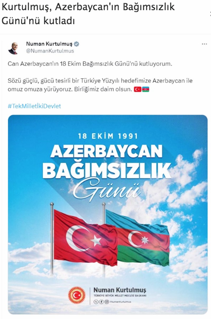 Azerbaycan'ın Bağımsızlık Günü: Birliğimiz daim olsun