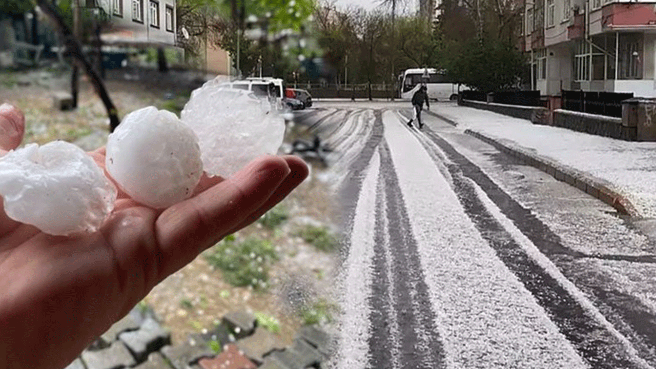 Baharın ortasında dolu kabusu! Araçlar, yollar beyaza büründü