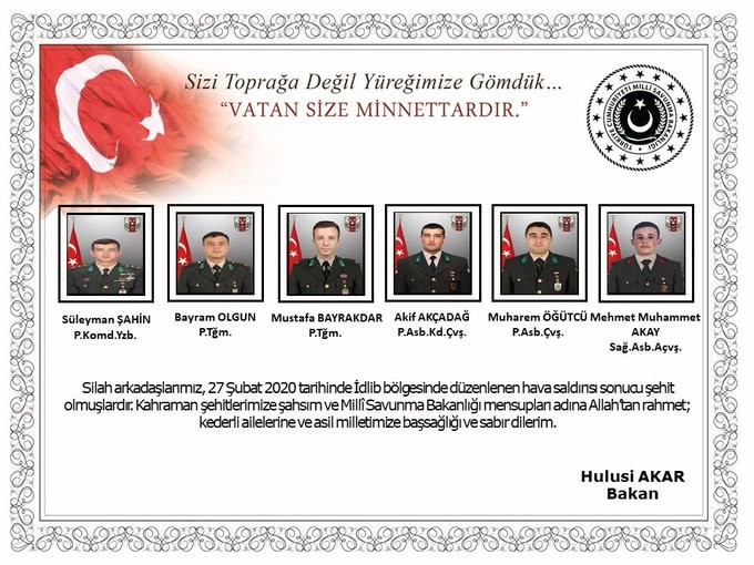 Bakan Akar’dan İdlib şehitleri için başsağlığı mesajı 