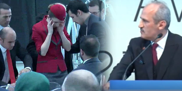 Bakan, hostesi görünce konuşmasını kesti