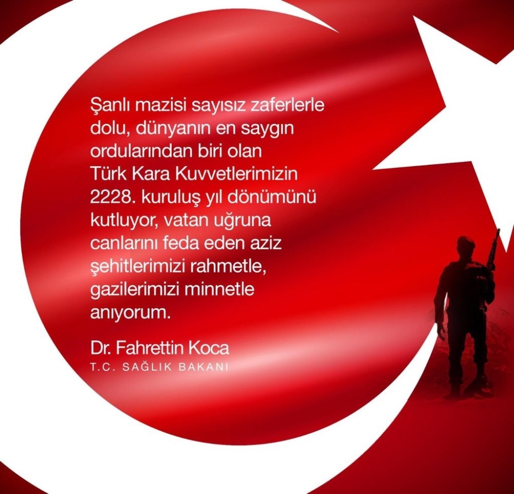 Bakan Koca, Türk Kara Kuvvetlerinin kuruluşunu kutladı 