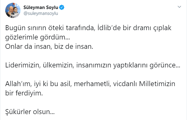 Bakan Soylu’dan duygulandıran İdlib paylaşımı 