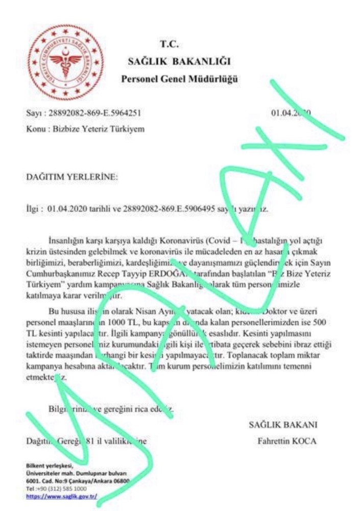 Bakanlık sağlık çalışanlarının maaşından kesinti yapılacağı iddialarını yalanladı 