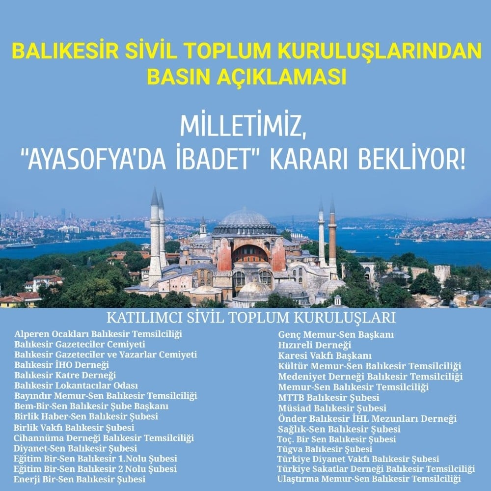 Balıkesir’de STK’lardan Ayasofya açıklaması 