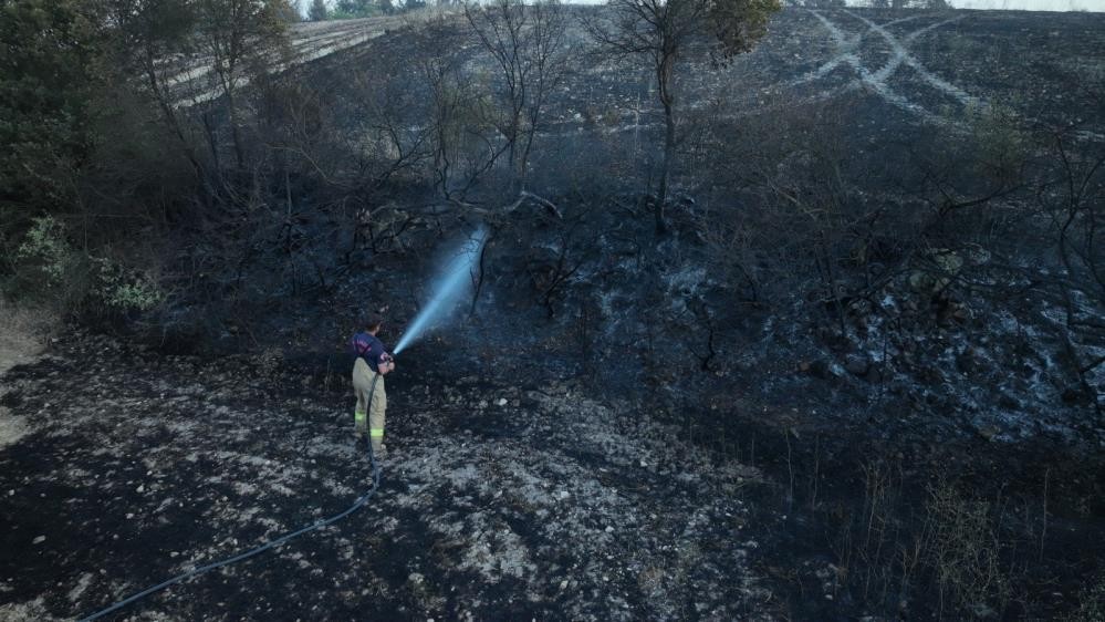 Balıkesir'de yanan bölge havadan görüntülendi