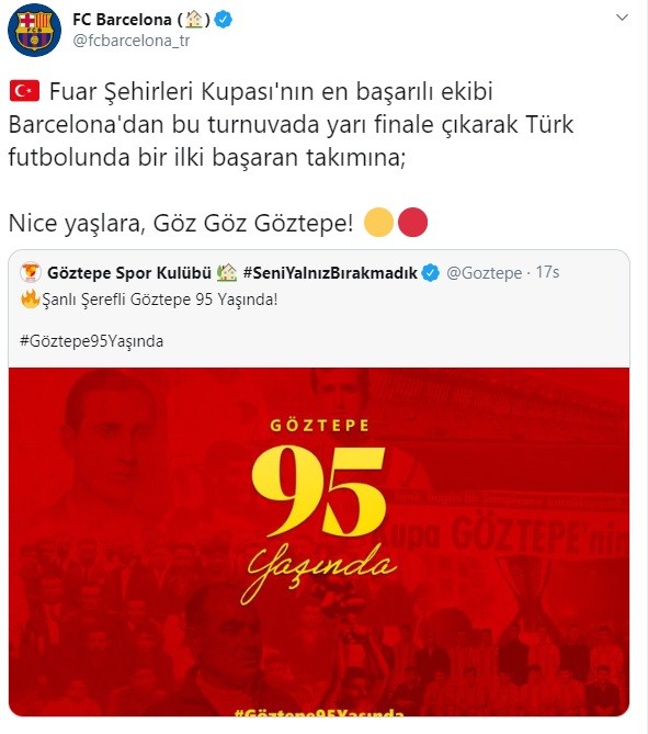 Barcelona’dan Göztepe’ye 95. yıl kutlaması 