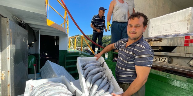 Bartın'da balıkçılar, limana palamut dolu kasalarla döndü