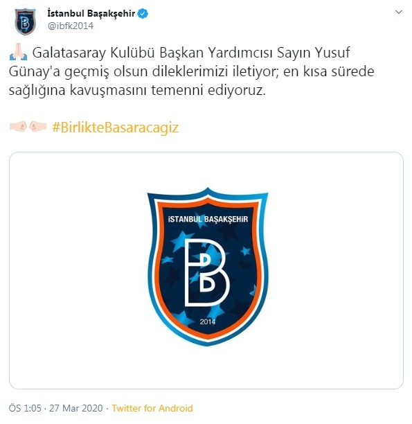 Başakşehir’den Yusuf Günay’a ’geçmiş olsun’ mesajı 