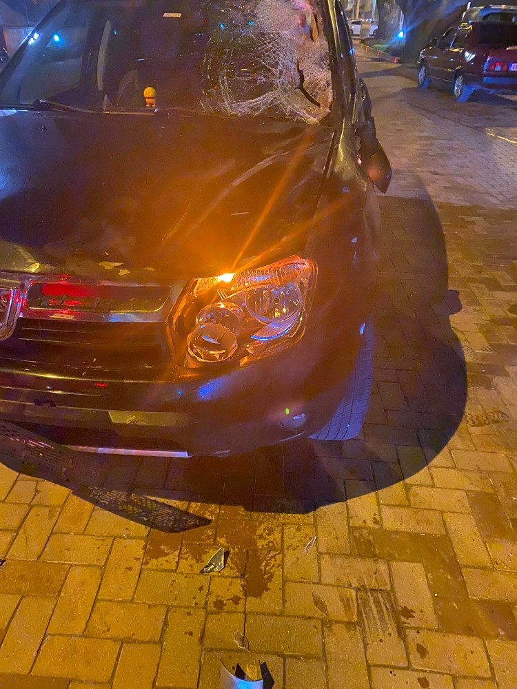 Başıboş atlar otomobilin üzerine çıktı, sürücü neye uğradığını şaşırdı 