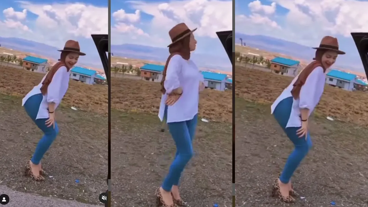 Başındaki örtüsüyle kalça şovu yaptı, daracık kotu isyan ettirdi!