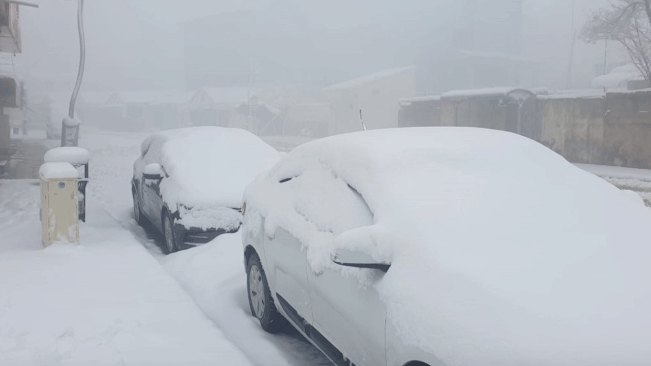 Başkale'de lapa lapa kar yağdı! Araçlar kara gömüldü!