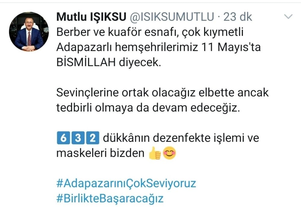 Başkan Işıksu berber ve kuaförlerin dezenfektesini yaptıracak 