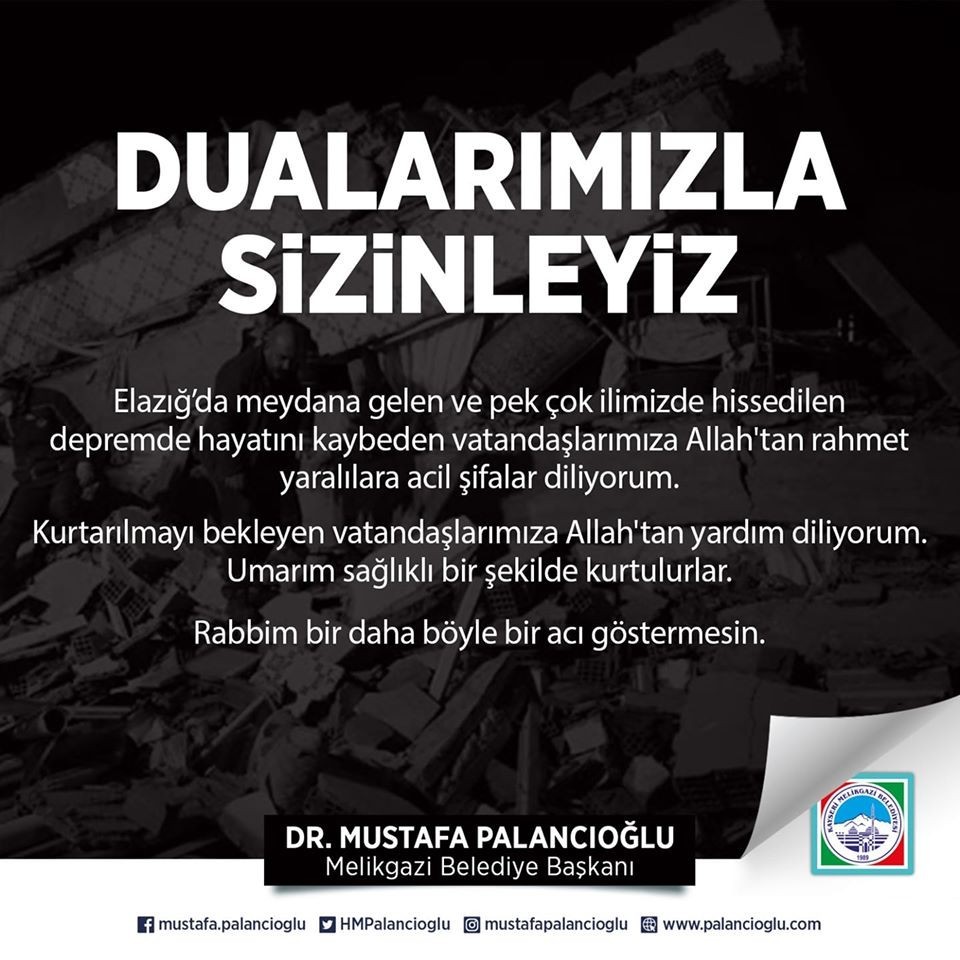 Başkan Palancıoğlu: “Belediyemiz tüm imkanları ile Elazığ’a desteğe hazır” 