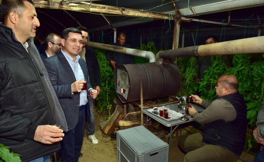 Başkan Tütüncü, üreticiyle sera nöbetinde 