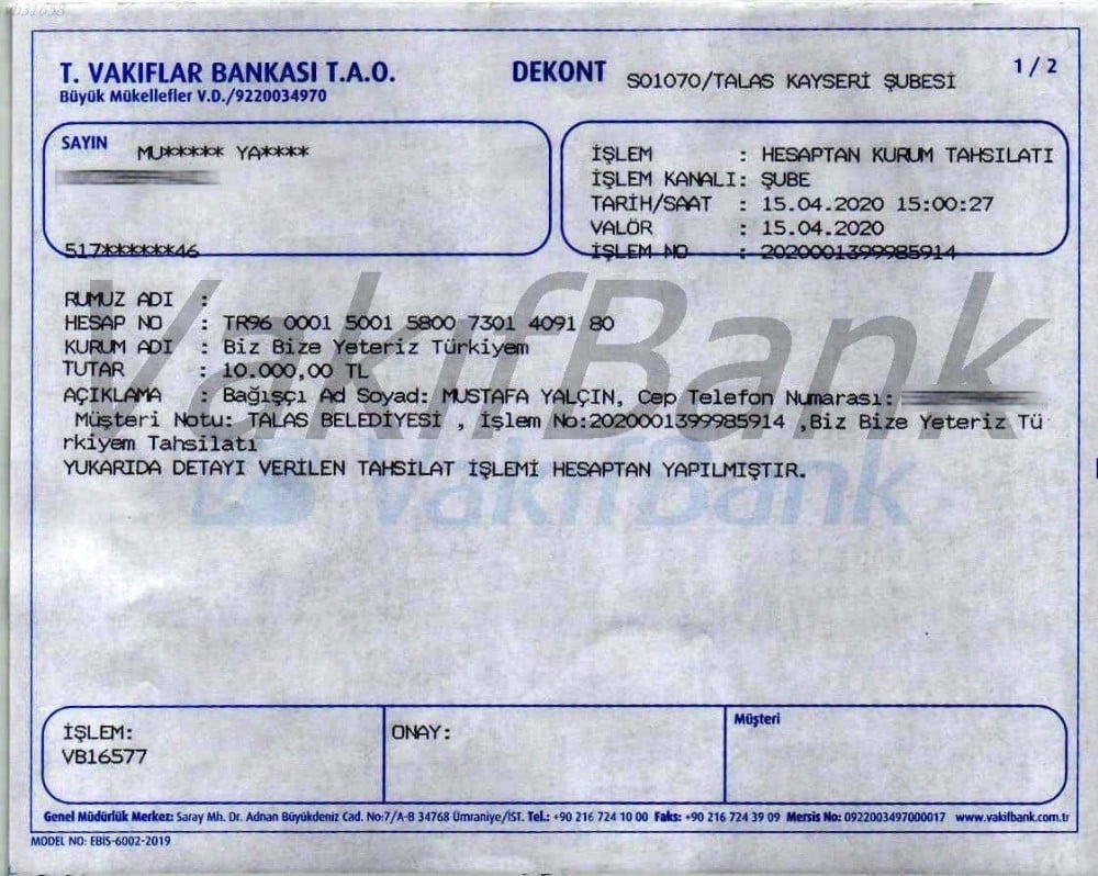 Başkan Yalçın’dan kampanyaya 10 bin TL destek 