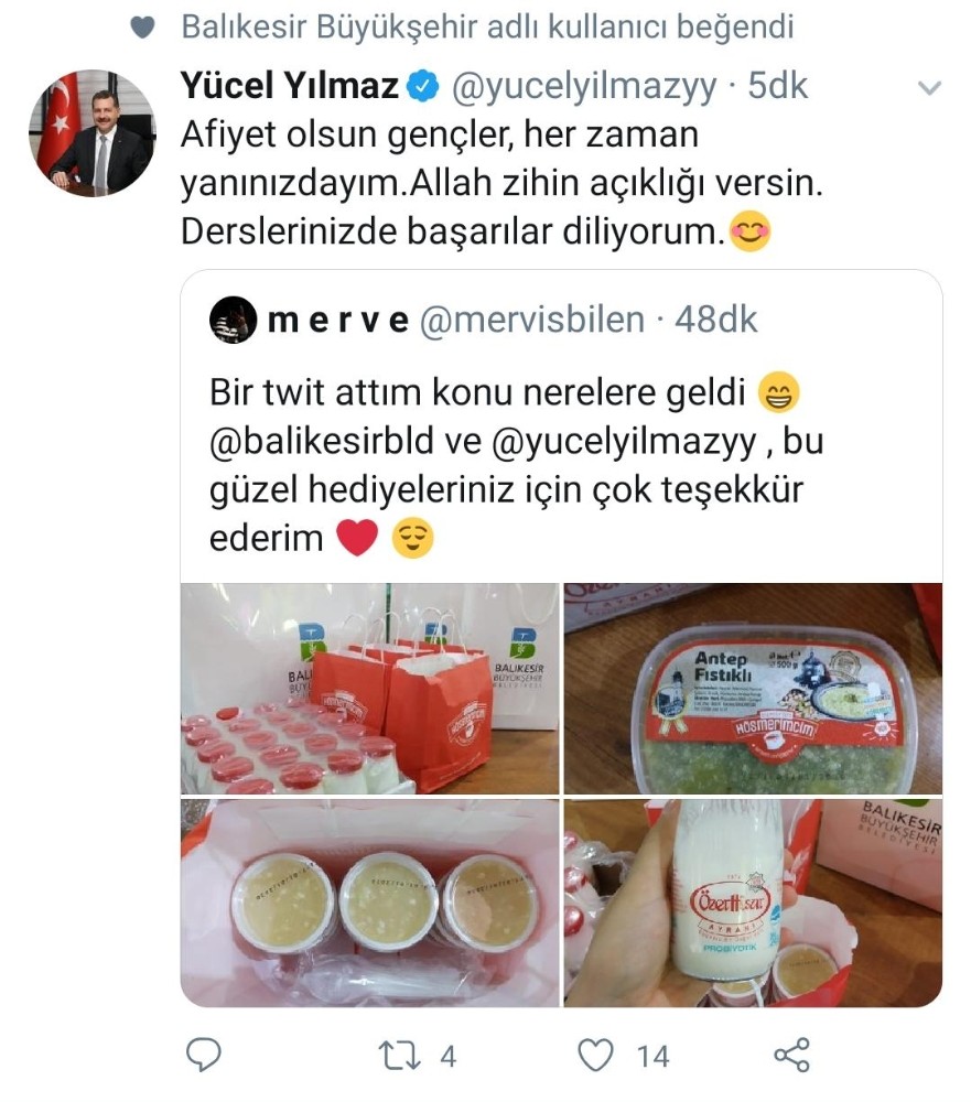 Başkan Yılmaz’dan öğrenciye 