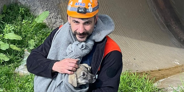 Batman'da yavru köpek böyle kurtarıldı