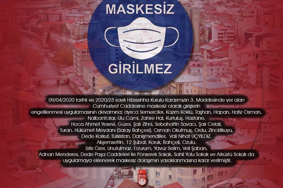 Bayburt’ta 36 cadde ve 3 sokağa maskesiz girişler yasaklandı 
