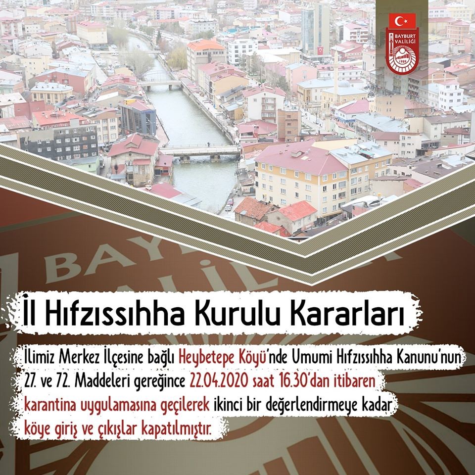 Bayburt’ta Heybetepe Köyü karantinaya alındı 