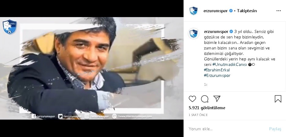 BB Erzurumspor İbrahim Erkal’ı unutmadı 