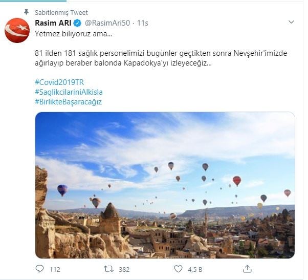 Belediye Başkanı Arı, 81 ilden 181 sağlık personeline balon hediye edecek 