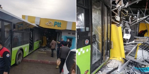 Belediye otobüsü PTT şubesine girdi