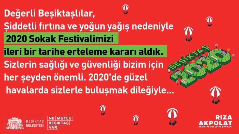 Beşiktaş Sokak Festivali şiddetli fırtına ve yoğun yağış nedeniyle ertelendi 
