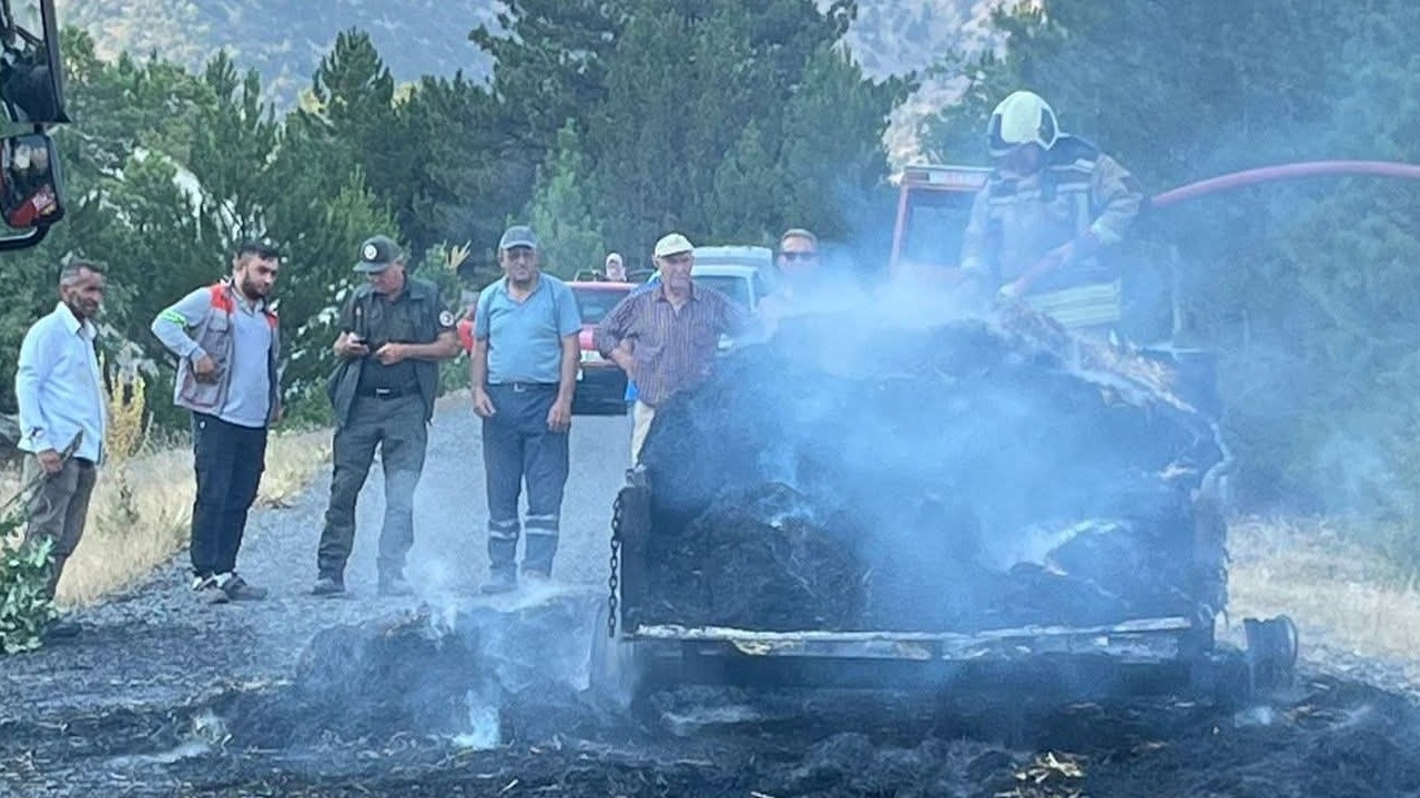 Beypazarı’nda Tarladan Dönerken Römork Alev Aldı