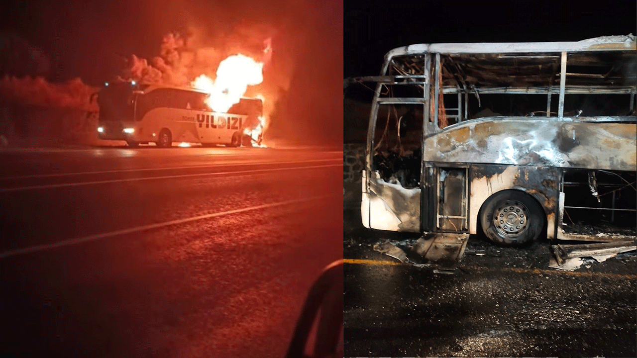 Bingöl’de yolcu otobüsü seyir halindeyken alev topuna döndü