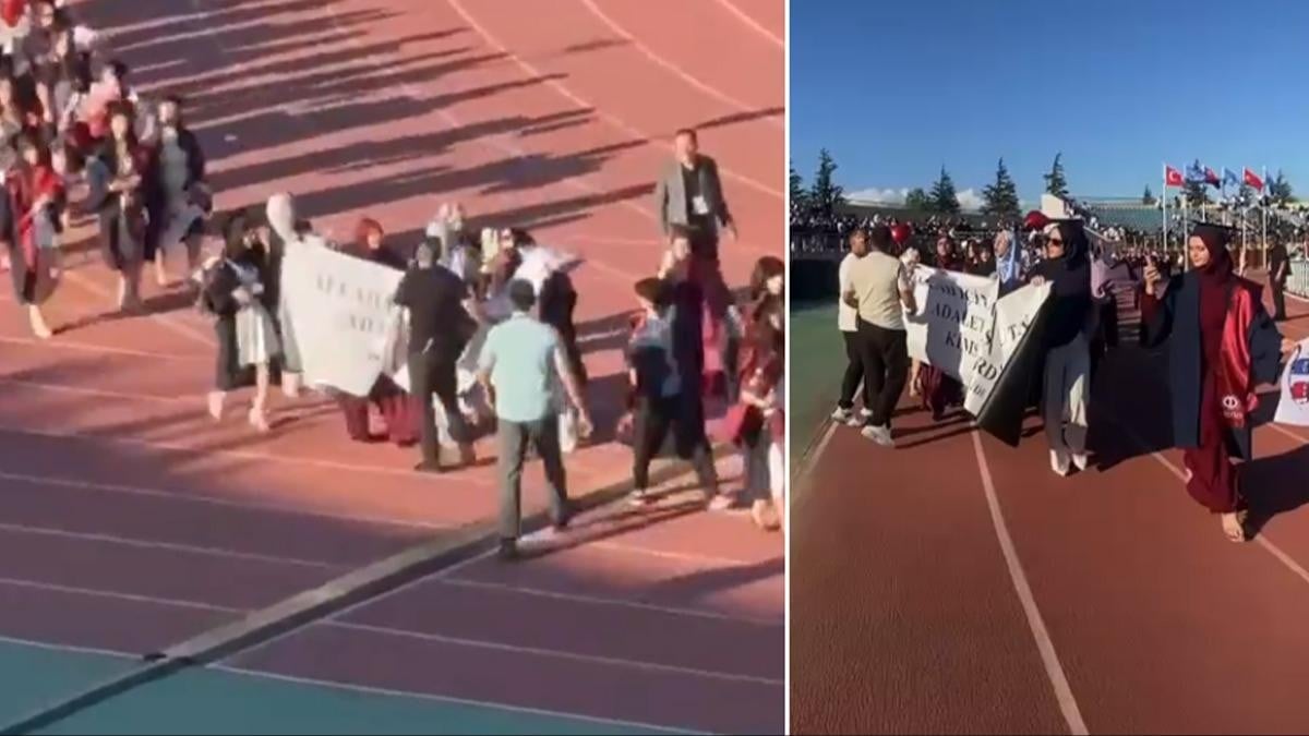 Bir mezuniyet töreninde daha büyük skandal! O üniversitede de ayet yazılı pankarta müdahale ettiler