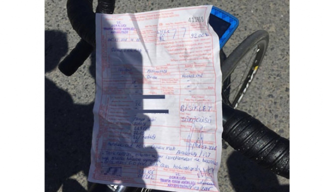 Bisiklet sürücüsüne 92 TL trafik cezası kesildi