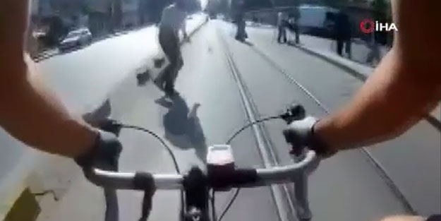 Bisikletle yaşlı adama böyle çarptı! Kaza sonrası birbirlerini suçladılar
