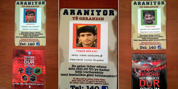Aranan teröristlerin afişleri asıldı