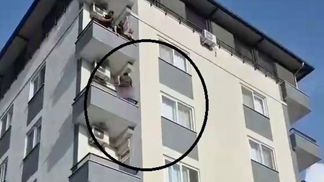 Böcek korkusu az kalsın canından ediyordu! Balkon duvarında ölümle burun buruna