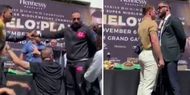 Boksörler basın toplantısında birbirine girdi! İzleyenler neye uğradığını şaşırdı