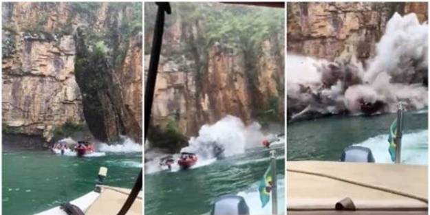 Brezilya'da facia! Devasa kaya parçası turist teknesinin üzerine düştü