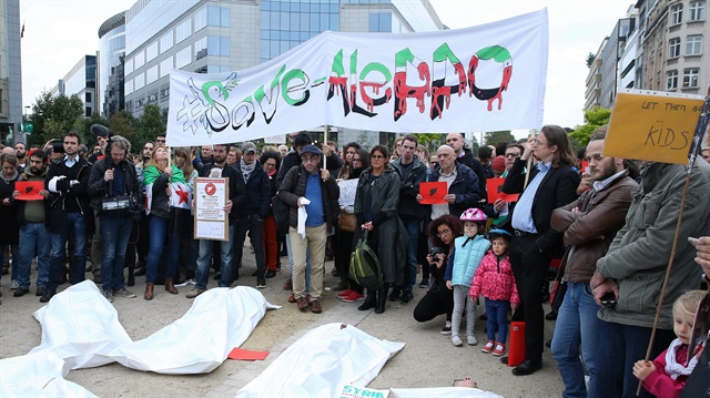 Brüksel'de Halep protestosu