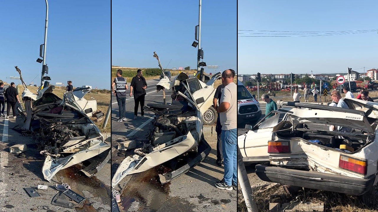 Bu araçtan sağ çıktı! Otomobil direğe çarpıp ikiye bölündü