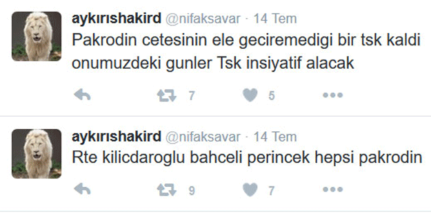 Bu tweet'ler darbeden bir gün önce atılmış...