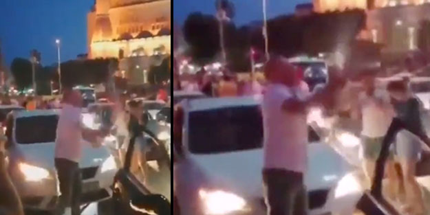 Bunun adı azgınlık! Cami önünde şampanya patlattılar