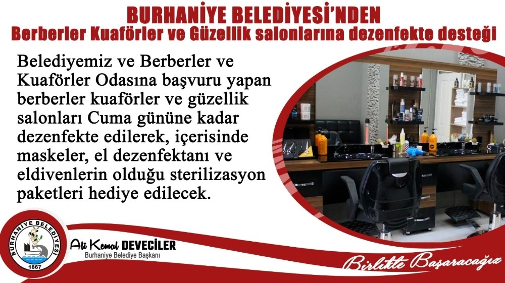 Burhaniye’de berber ve kuaförlere dezenfekte paketi 
