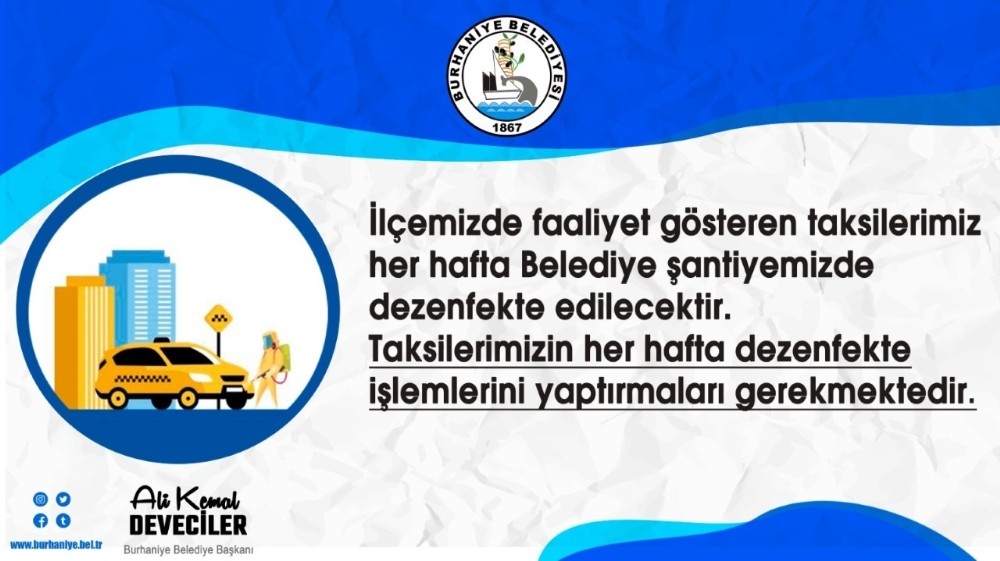 Burhaniye’de taksiler dezenfekte edildi 