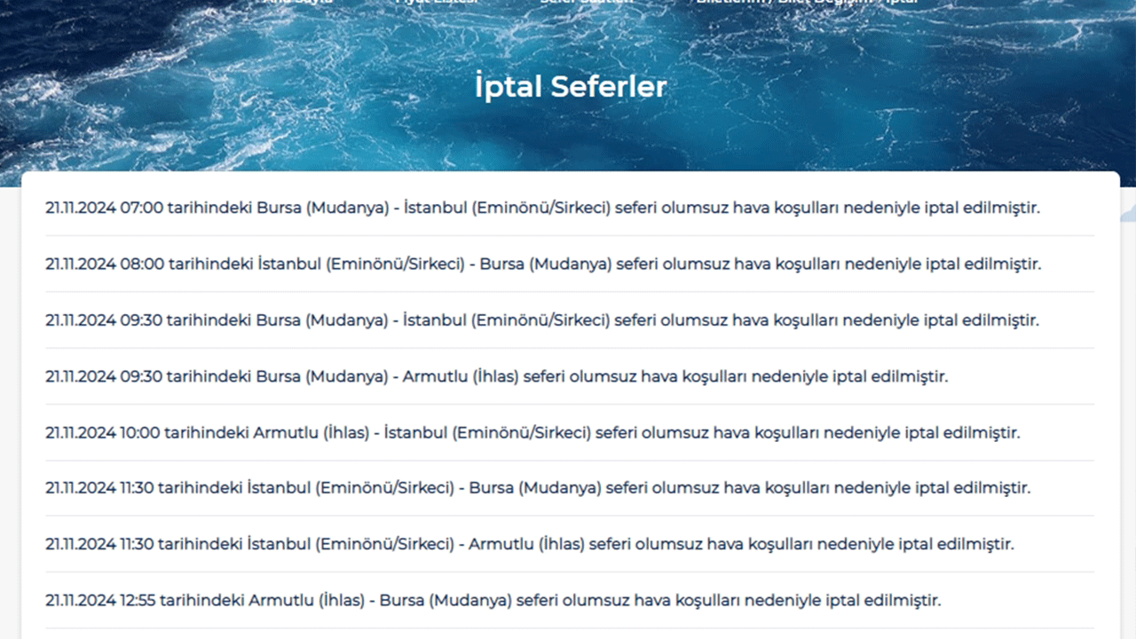 Bursa Deniz Otobüsleri'nde 8 sefer iptal! Olumsuz hava koşulları etkili