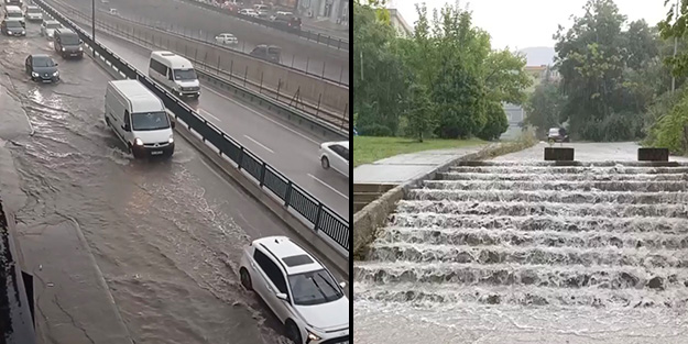 Bursa'da aniden bastıran yağmur hayatı felç etti