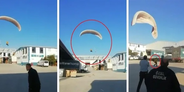 Bursa'da işe geç kalan işçiden ilginç yöntem: Paraşütle fabrikaya indi