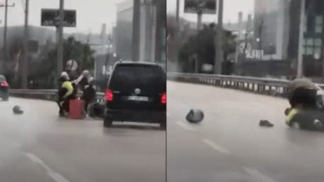 Bursa'da trafikte gergin anlar: Kuryeyi tekme tokat dövdü!